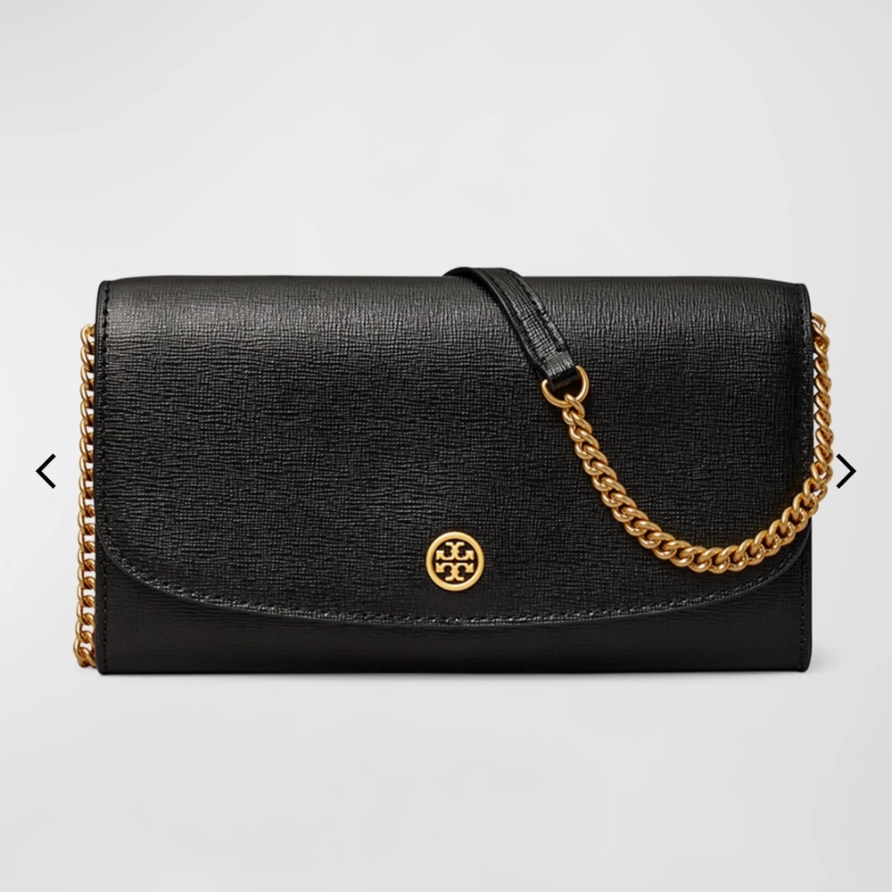 Tory Burch Robinson Flap Leather Wallet with Chain Strap